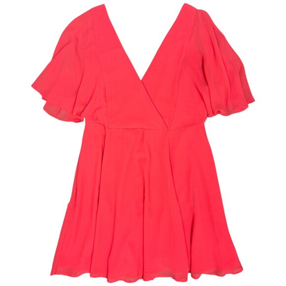 Women's ASOS Mango Red Flutter Sleeve V-Neckline Dress- Size 12 - Picture 1 of 11